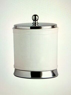 White Ceramic Cotton Jar Bathroom Canister with Metal Lid Felt Bottom Vanity Jar